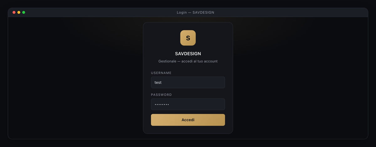 Gestionale SAVDESIGN — login multi-utente con ruoli