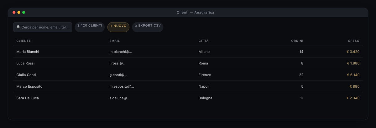 Gestionale SAVDESIGN — anagrafica clienti