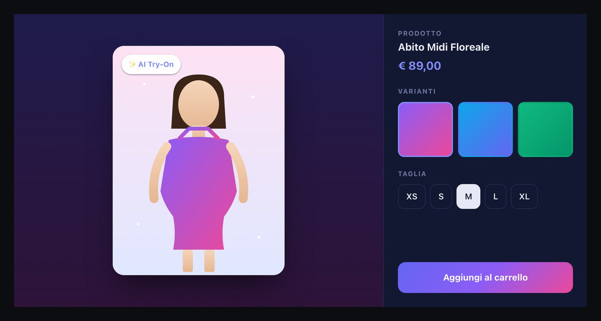 Camerino Virtuale — try-on AI sulla scheda prodotto