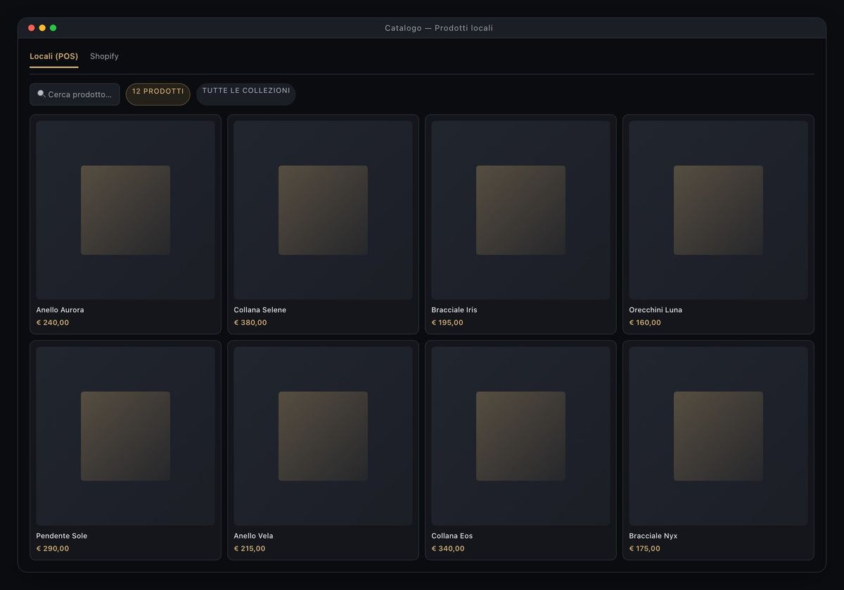 Gestionale SAVDESIGN — catalogo prodotti locali e Shopify